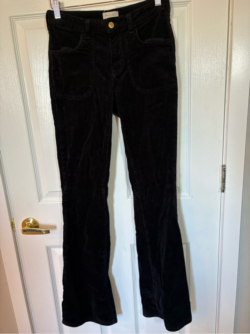 Pilcro Anthropologie Black Corduroy Flare Pants 26T Tall High Rise Stretch